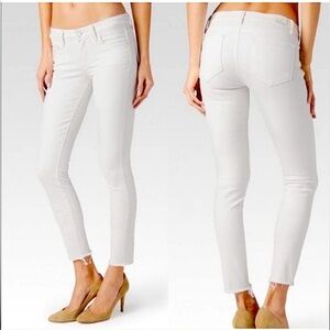 Paige Verdugo Skinny Jeans White Crop Raw Frayed Hem Size 27